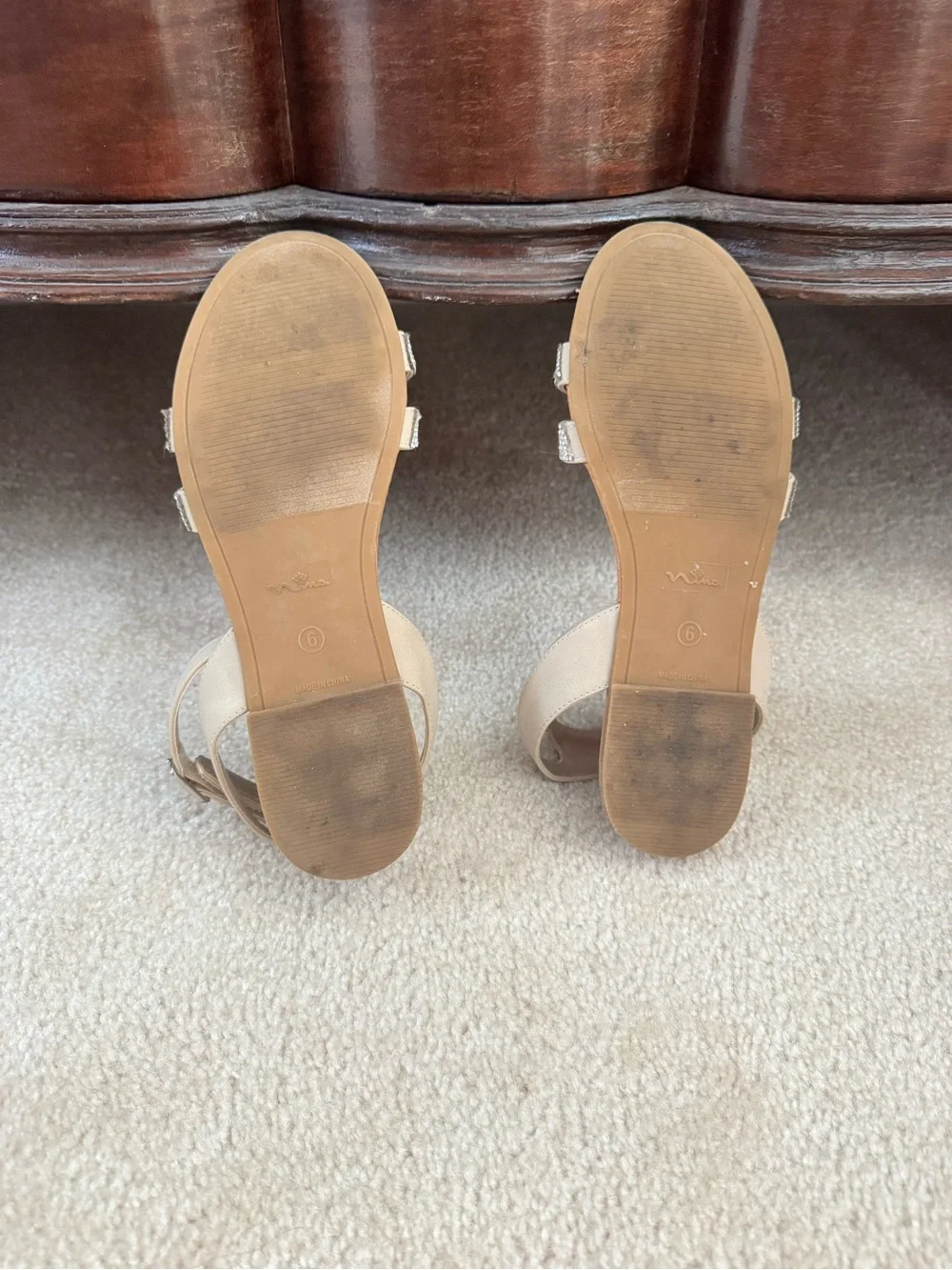 Nina Tan Footbed Sandals with Silver Rhinestone Double Straps
